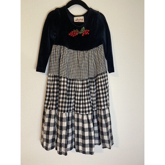 Vintage Storybook Heirlooms Velvet Flannel Buffalo Check Dress Holiday Sz XXS - Picture 1 of 4